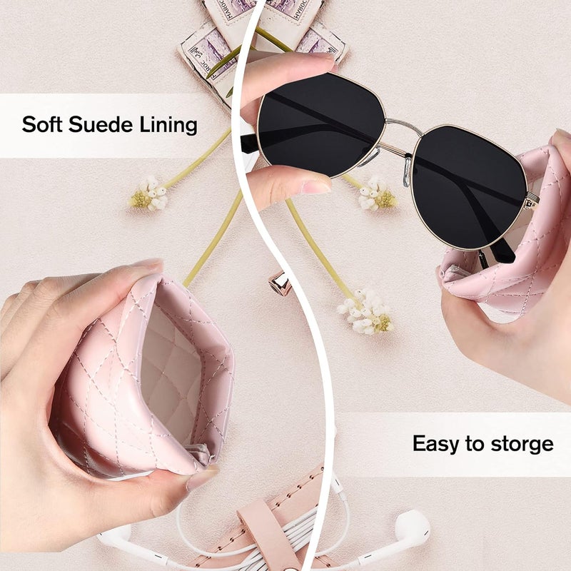 COMF-PRO Store Squeeze Top Sunglass Pouch - Portable Sunglass Organizer Pouch Bags Soft PU Leather Glasses 2 Pack - Image 3